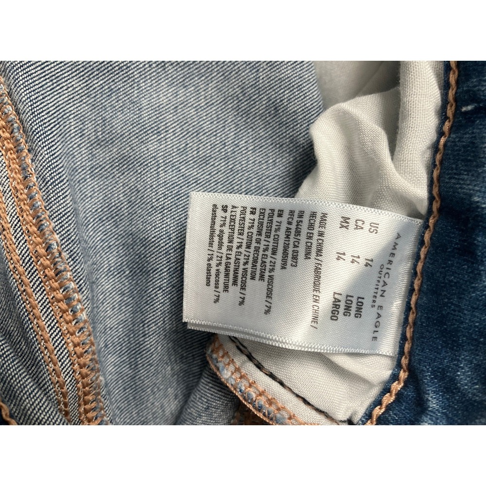 American Eagle Womens High Waisted Blue Distressed Skinny Jeans Long Size 14 - Picture 6 of 10